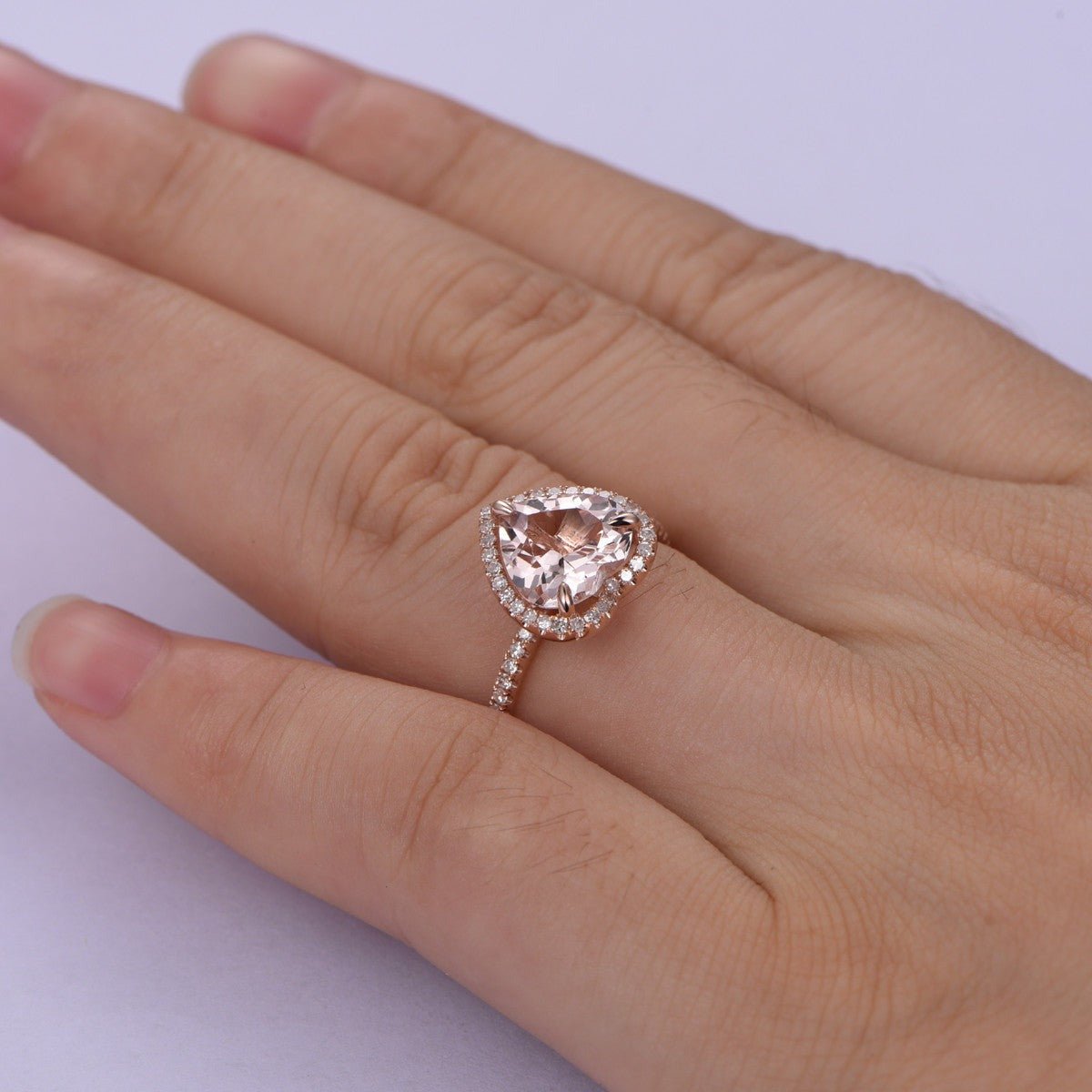 14K Rose Gold Vermeil 3ct Natural Morganite selling Diamond Halo Ring