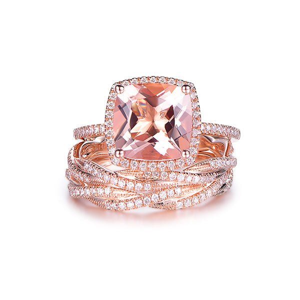 Twisted Band Morganite Engagement Ring, Solid Gold Pear Cut Peach Morganite bridal wedding ring for women, Anniversary Gifts for mother order Love