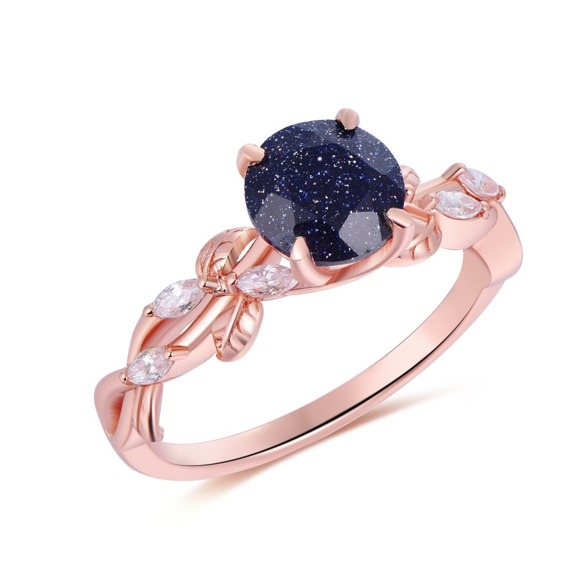 Pear Shape Blue Sandstone Rose Gold Engagement outlets Ring Sterling Silver 14k CZ Diamond June Goldstone Women Bridal Anniversary Statement