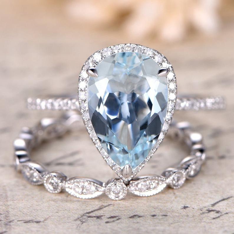 Natural Aquamarine Eternity Band good For Women Rose Gold Aquamarine Engagement Ring Vintage Aquamarine Half Eternity Wedding Anniversary Band