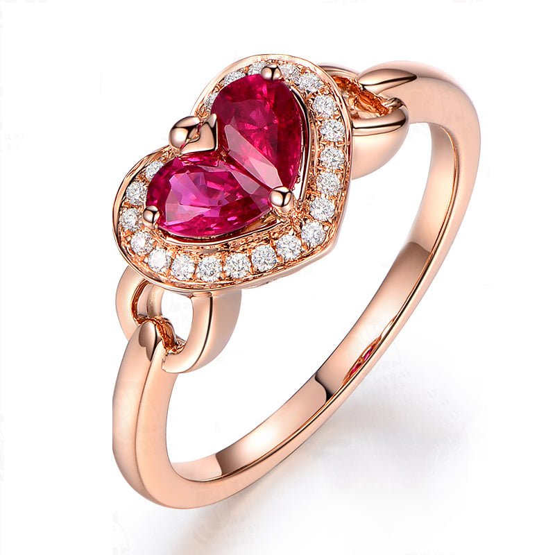 Shops Vintage beautiful Heart cut Ruby ring with natural diamond accents! Size 7.5