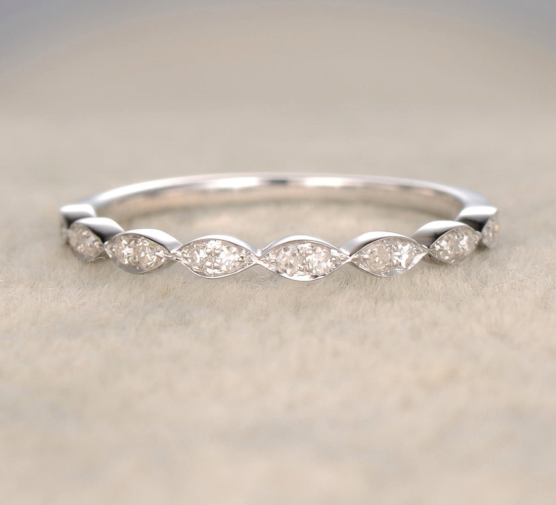 14k sale Half Eternity and Half Art Deco Pave Wedding Ring