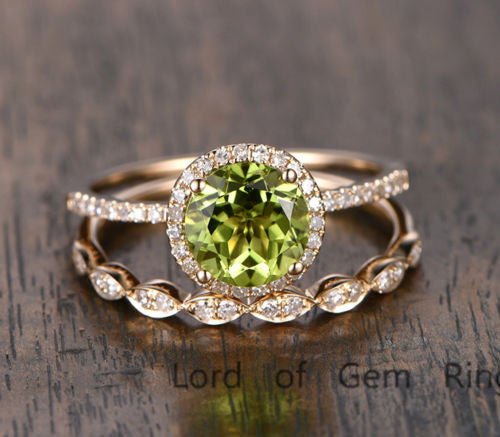 Natural Peridot Engagement Ring Rose Gold Peridot Half Eternity Band good For Women Vintage Peridot Art Deco Wedding Anniversary Band For Her