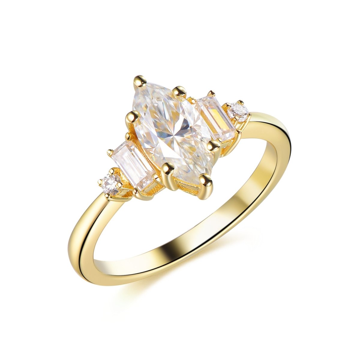 1.1ct Marquise Moissanite Baguette Accent Engagement Ring 14K Gold - Lord of Gem Rings