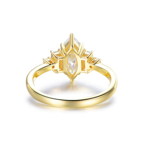 1.1ct Marquise Moissanite Baguette Accent Engagement Ring 14K Gold - Lord of Gem Rings