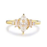 1.1ct Marquise Moissanite Baguette Accent Engagement Ring 14K Gold - Lord of Gem Rings