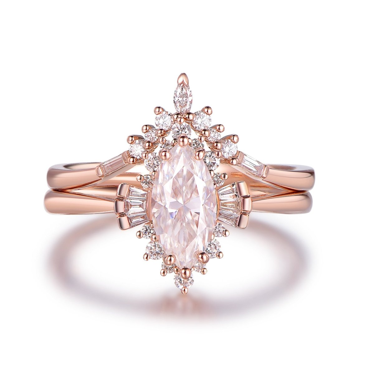 1.1ct Marquise Moissanite Engagement Contour Bridal Set 14K Rose Gold - Lord of Gem Rings