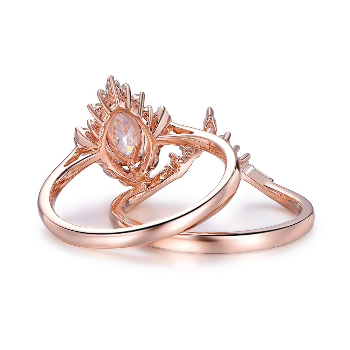 1.1ct Marquise Moissanite Engagement Contour Bridal Set 14K Rose Gold - Lord of Gem Rings