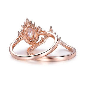 1.1ct Marquise Moissanite Engagement Contour Bridal Set 14K Rose Gold - Lord of Gem Rings