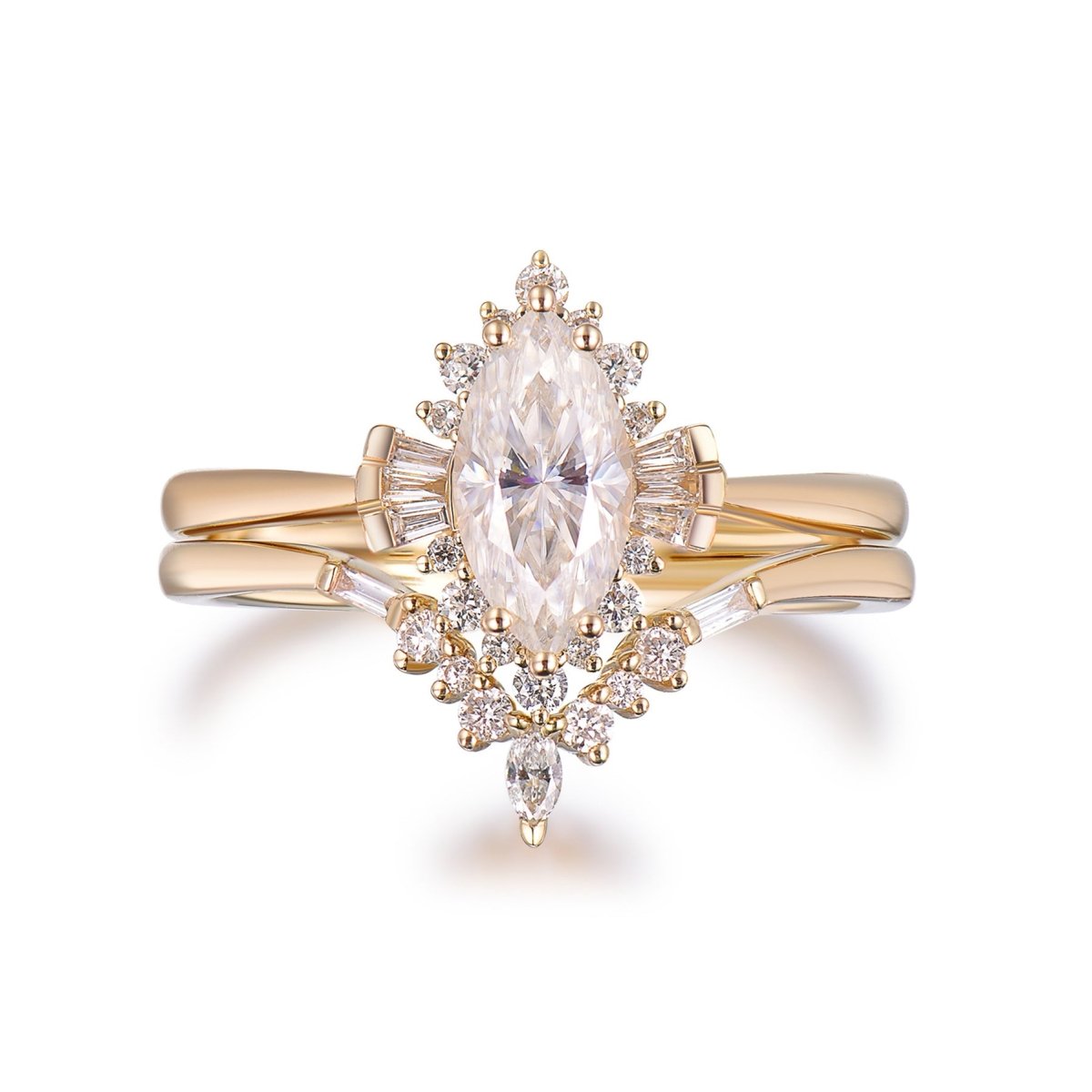 1.1ct Marquise Moissanite Engagement Contour Bridal Set 14K Rose Gold - Lord of Gem Rings