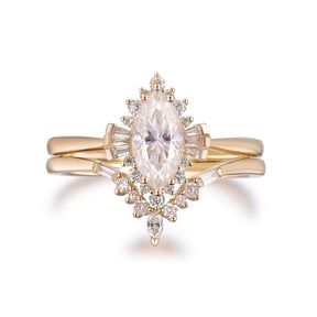 1.1ct Marquise Moissanite Engagement Contour Bridal Set 14K Rose Gold - Lord of Gem Rings