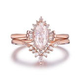 1.1ct Marquise Moissanite Engagement Contour Bridal Set 14K Rose Gold - Lord of Gem Rings