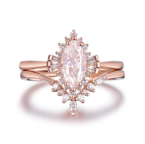 1.1ct Marquise Moissanite Engagement Contour Bridal Set 14K Rose Gold - Lord of Gem Rings