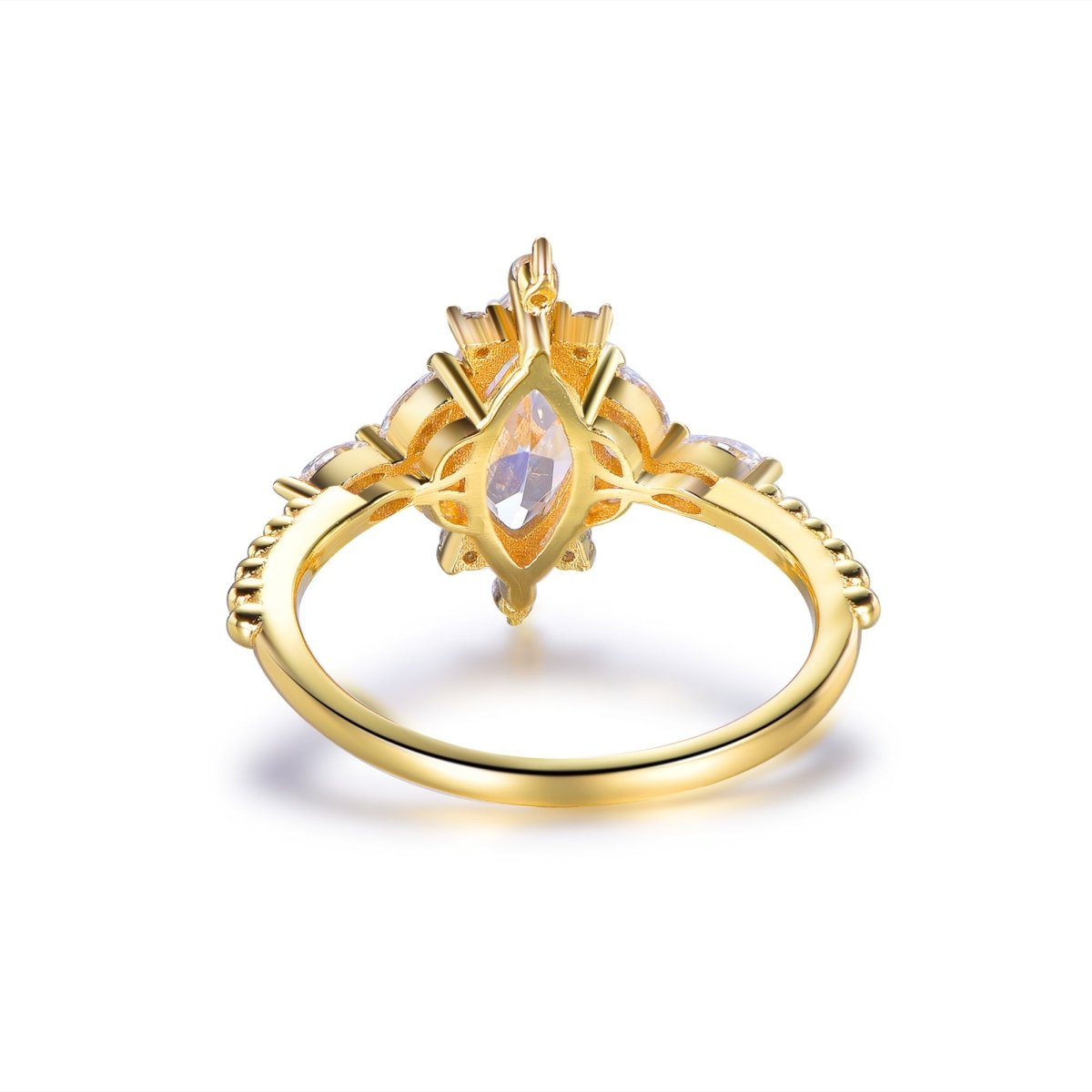 1.1ct Marquise Moissanite Trio Accent Ball Ring 14K Gold - Lord of Gem Rings