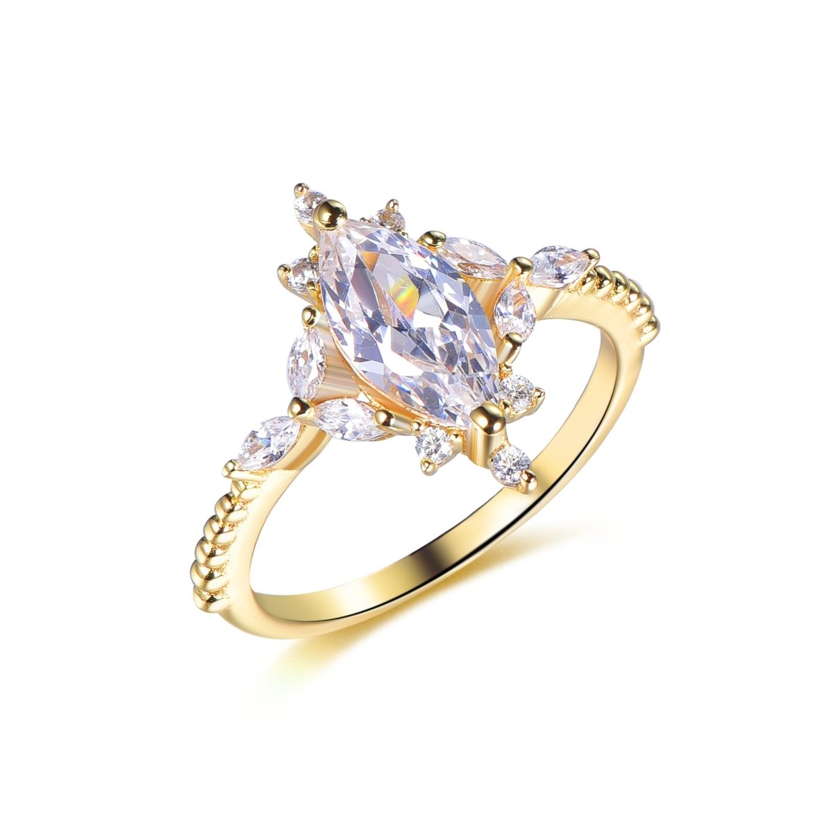 1.1ct Marquise Moissanite Trio Accent Ball Ring 14K Gold - Lord of Gem Rings