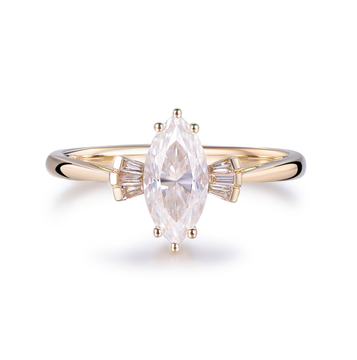 1.1ct Marquise Moissanite with Baguette Accent Engagement Ring 14K Gold - Lord of Gem Rings