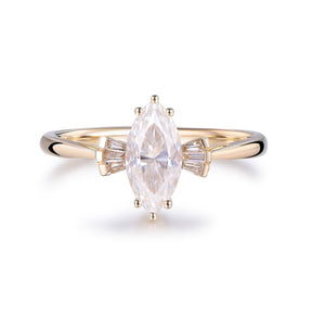 1.1ct Marquise Moissanite with Baguette Accent Engagement Ring 14K Gold - Lord of Gem Rings