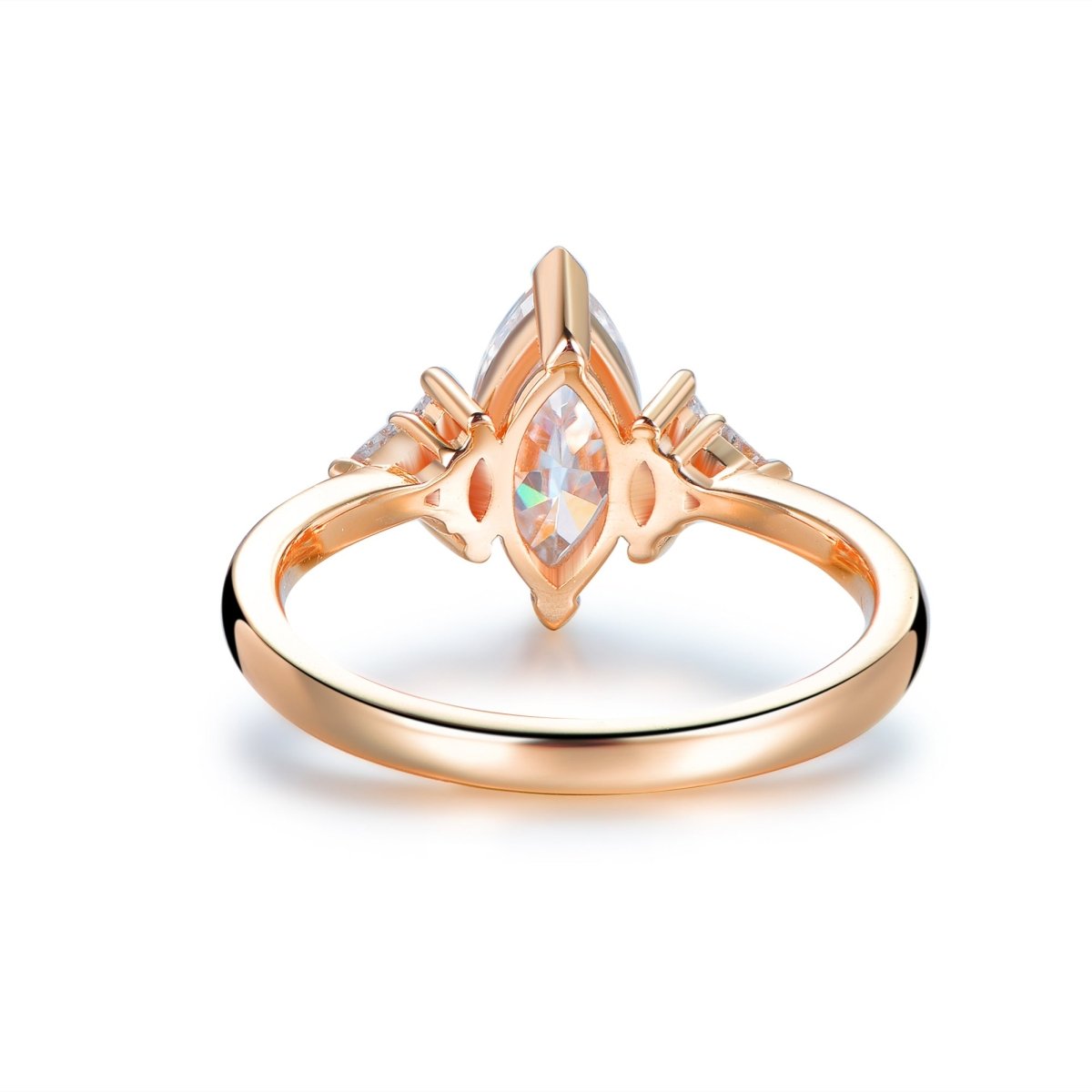 1.1ct Marquise Moissanite with Triangle Accent Engagement Ring 14K Gold - Lord of Gem Rings