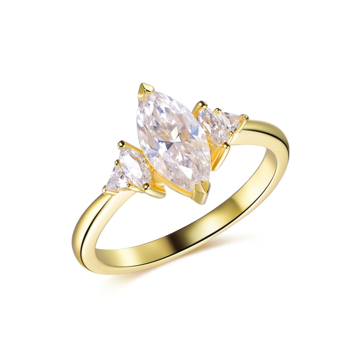 1.1ct Marquise Moissanite with Triangle Accent Engagement Ring 14K Gold - Lord of Gem Rings