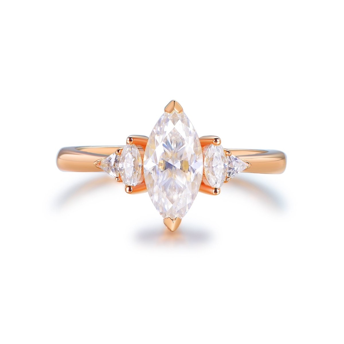 1.1ct Marquise Moissanite with Triangle Accent Engagement Ring 14K Gold - Lord of Gem Rings