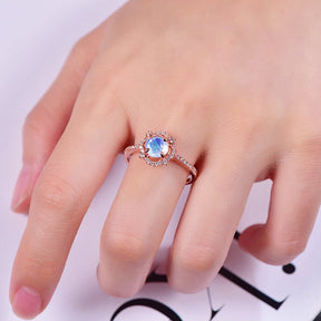 1.1ct Round Moonstone Moissanite Cushion Halo Ring 14K Gold - Lord of Gem Rings