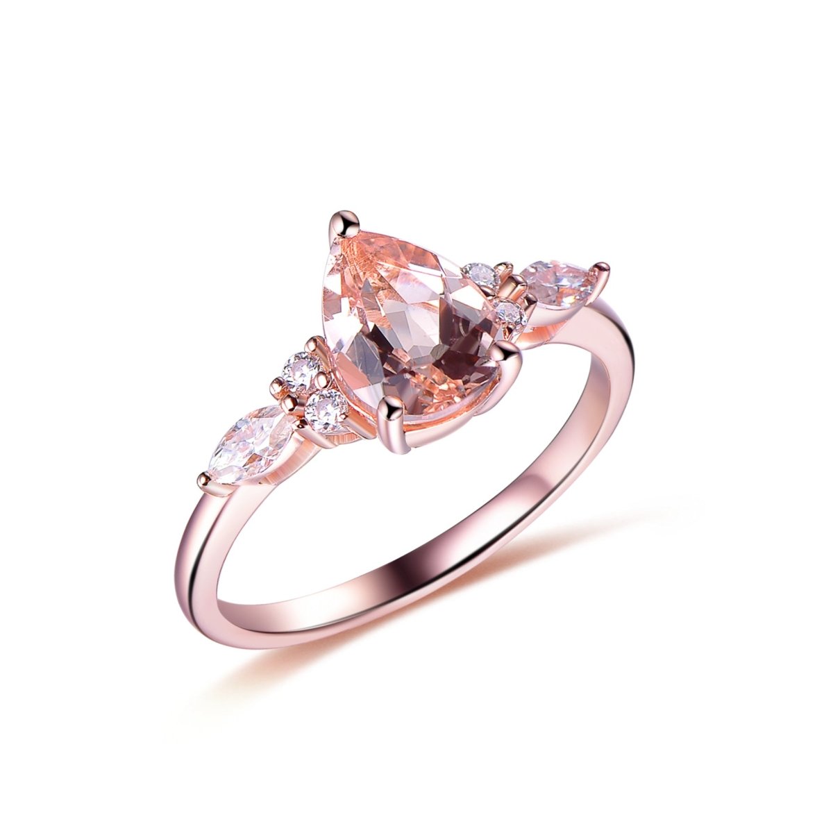 1.2ct Pear Morganite Moissanite Engagement Ring 14K Gold - Lord of Gem Rings