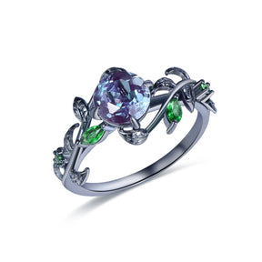 1.4ct Round Alexandrite Marquise Emerald Vine Ring in 14K Gold/Silver - Lord of Gem Rings