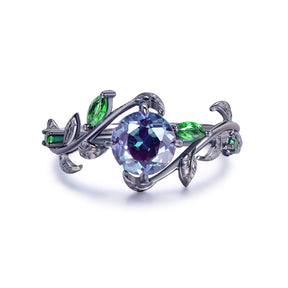 1.4ct Round Alexandrite Marquise Emerald Vine Ring in 14K Gold/Silver - Lord of Gem Rings