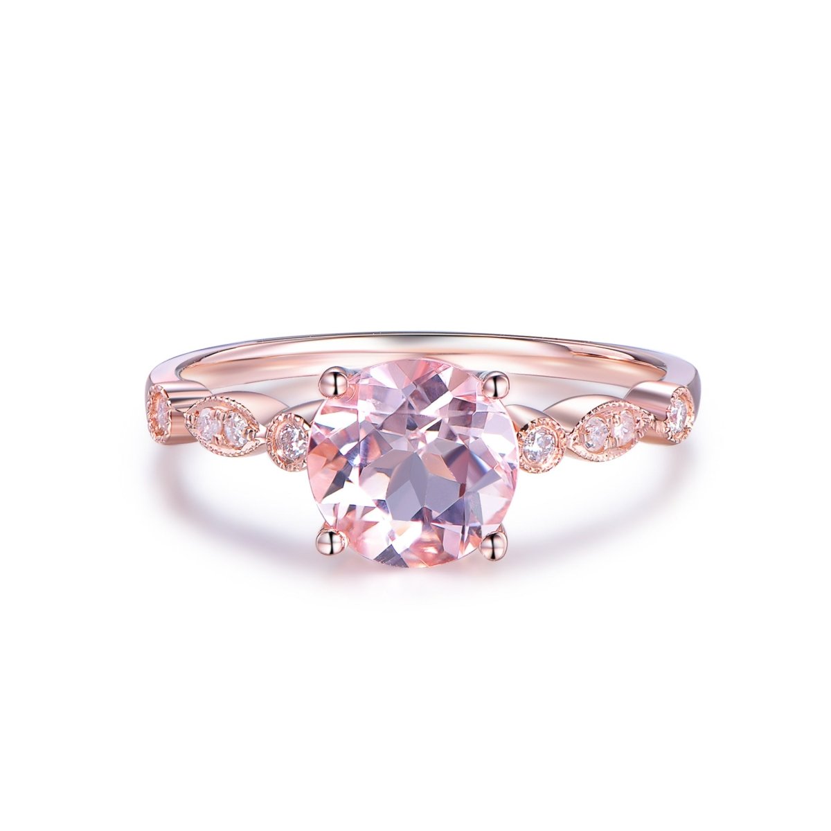 1ct Round Morganite Diamond Antique Art Deco Engagement Ring 14K Gold - Lord of Gem Rings