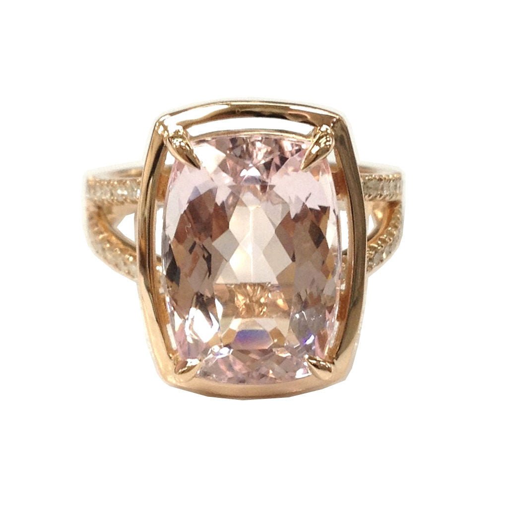 6ct Cushion Morganite Engagement Ring Diamond Split Shank - Lord of Gem Rings