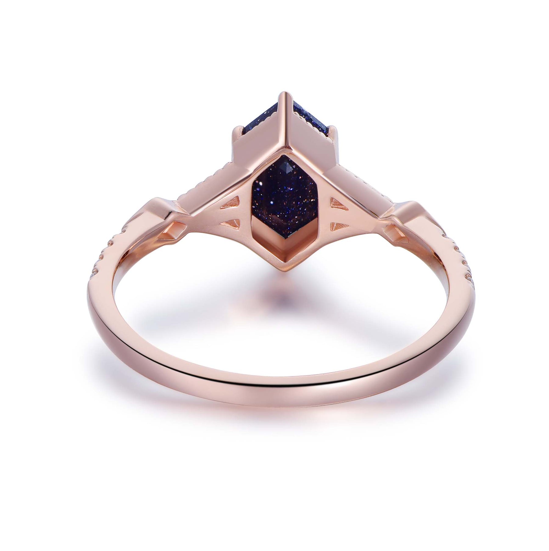 Hexagon Blue Sandstone Ring,14K Gold/Silver