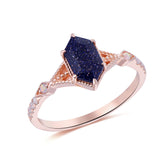 Hexagon Blue Sandstone Ring,14K Gold/Silver