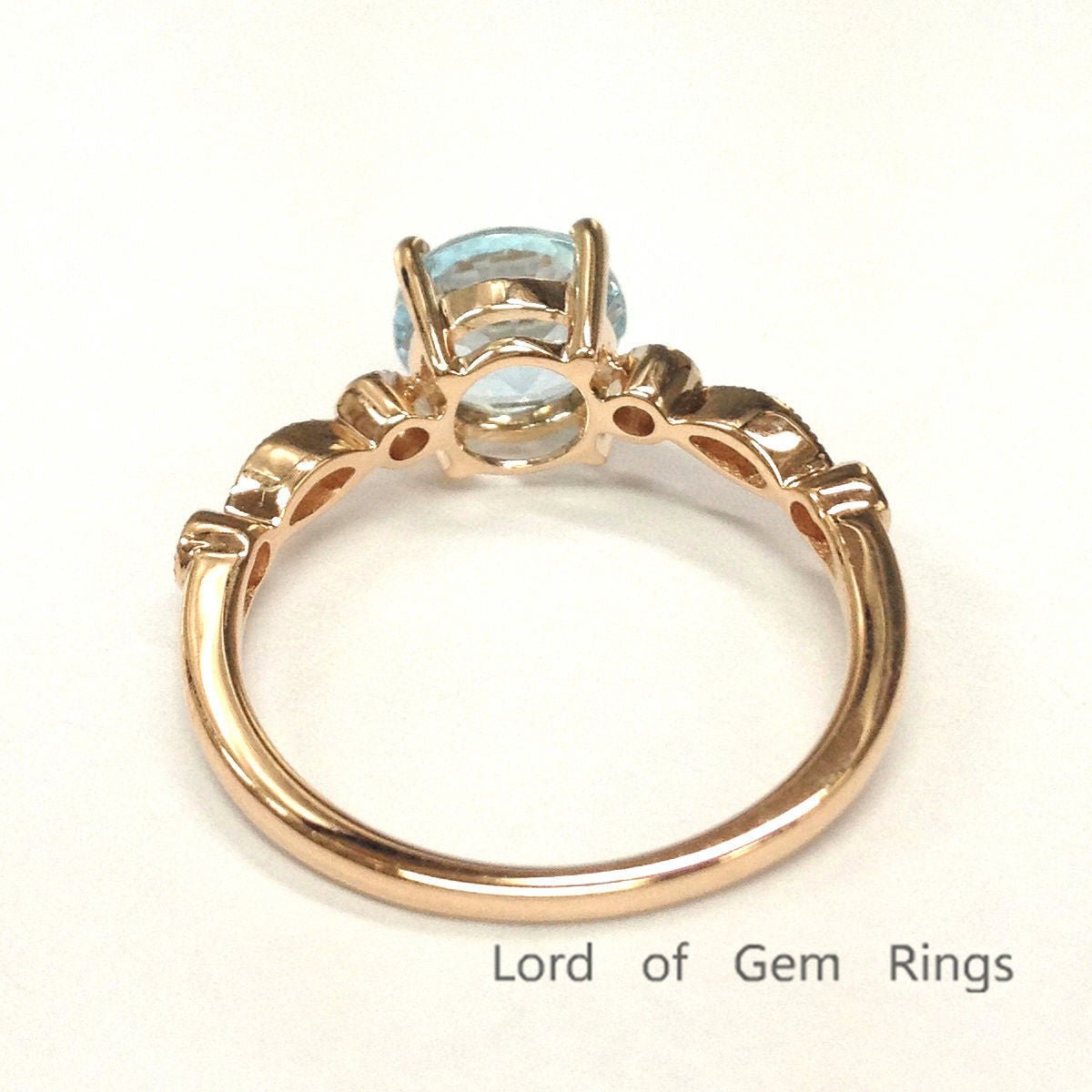 Art Deco Antique Round Aquamarine Diamond Engagement Ring - Lord of Gem Rings