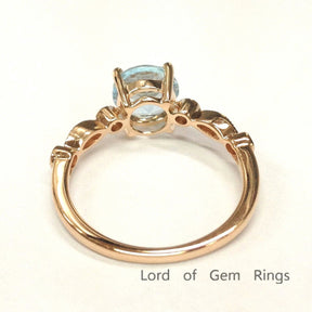 Art Deco Antique Round Aquamarine Diamond Engagement Ring - Lord of Gem Rings