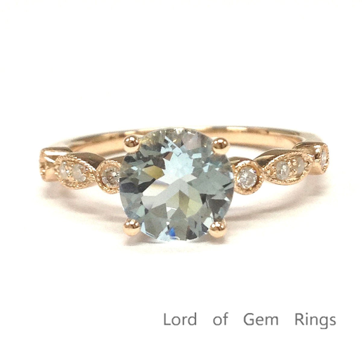 Art Deco Antique Round Aquamarine Diamond Engagement Ring - Lord of Gem Rings