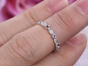 Art Deco Marquise Moissanite Amethyst Eternity February Birthstone Band - Lord of Gem Rings