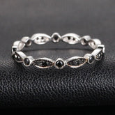 Art Deco Milgrain Black Diamond Eternity Wedding Band 14K White Gold - Lord of Gem Rings