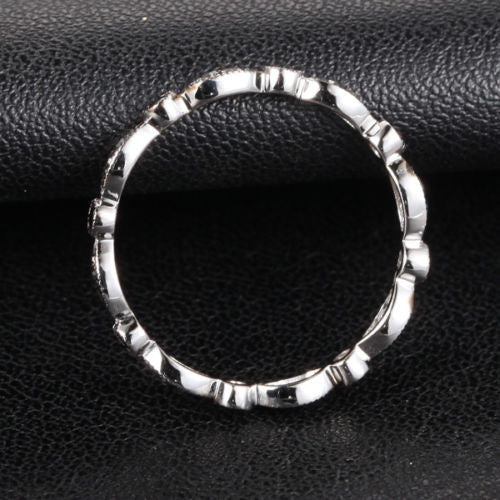 Art Deco Milgrain Black Diamond Eternity Wedding Band 14K White Gold - Lord of Gem Rings