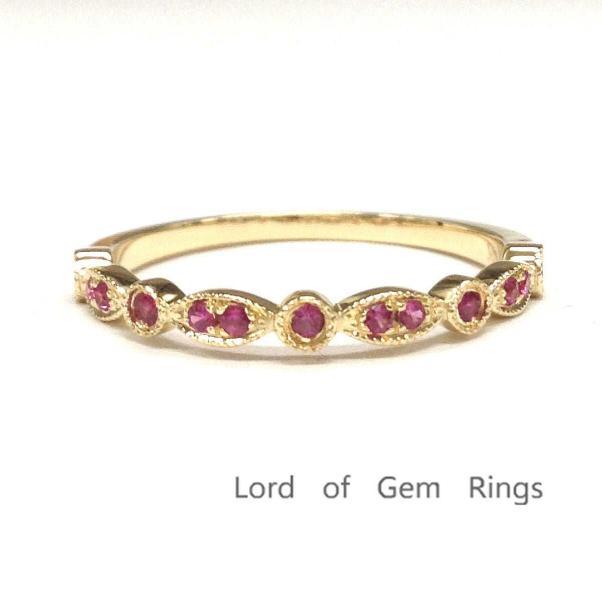 Art Deco Milgrain Red Ruby July Birthstone Band - Lord of Gem Rings