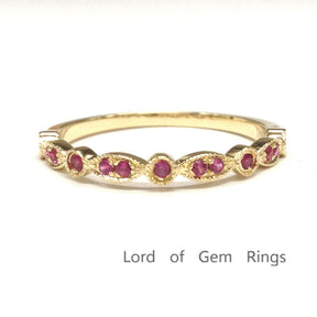 Art Deco Milgrain Red Ruby July Birthstone Band - Lord of Gem Rings