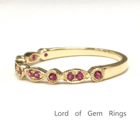 Art Deco Milgrain Red Ruby July Birthstone Band - Lord of Gem Rings