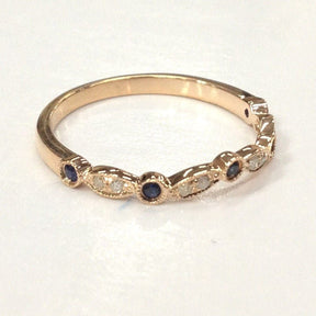 Art Deco Natural Sapphire Diamond Curved September Birthstone Band - Lord of Gem Rings