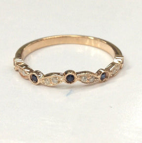 Art Deco Natural Sapphire Diamond Curved September Birthstone Band - Lord of Gem Rings