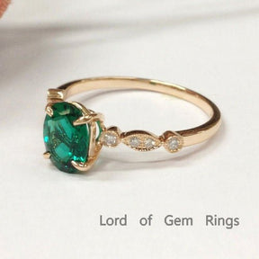 Art Deco Oval Emerald Diamond Engagement Ring - Lord of Gem Rings