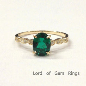 Art Deco Oval Emerald Diamond Engagement Ring - Lord of Gem Rings