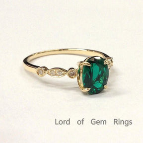 Art Deco Oval Emerald Diamond Engagement Ring - Lord of Gem Rings