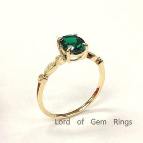 Art Deco Oval Emerald Diamond Engagement Ring - Lord of Gem Rings