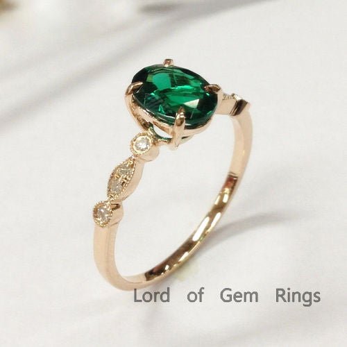 Art Deco Oval Emerald Diamond Engagement Ring - Lord of Gem Rings