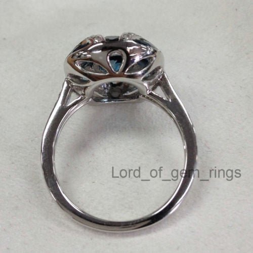 Art Deco Oval London Blue Topaz Diamond Engagement Ring - Lord of Gem Rings