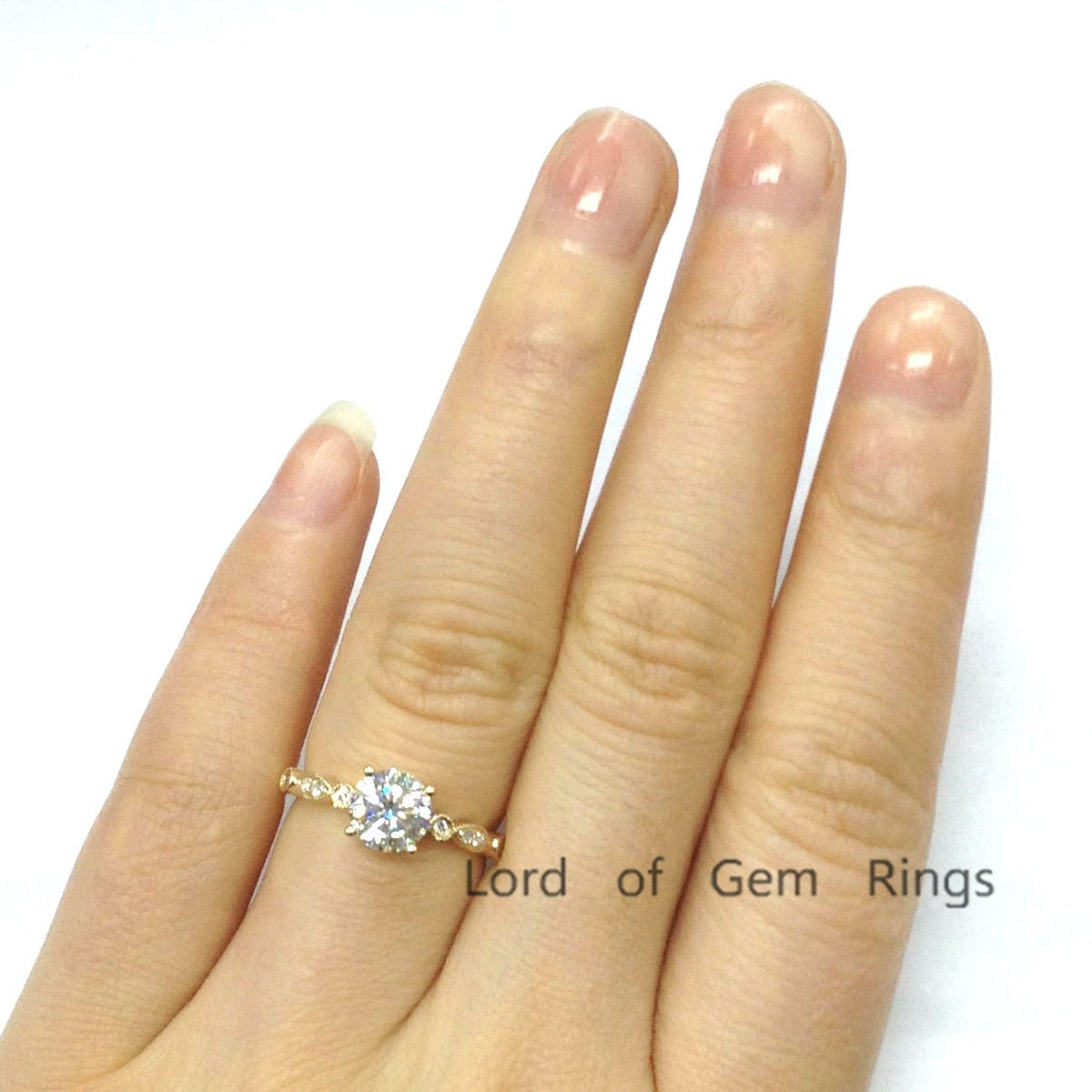 Art Deco Round Moissanite Diamond Ring - Lord of Gem Rings